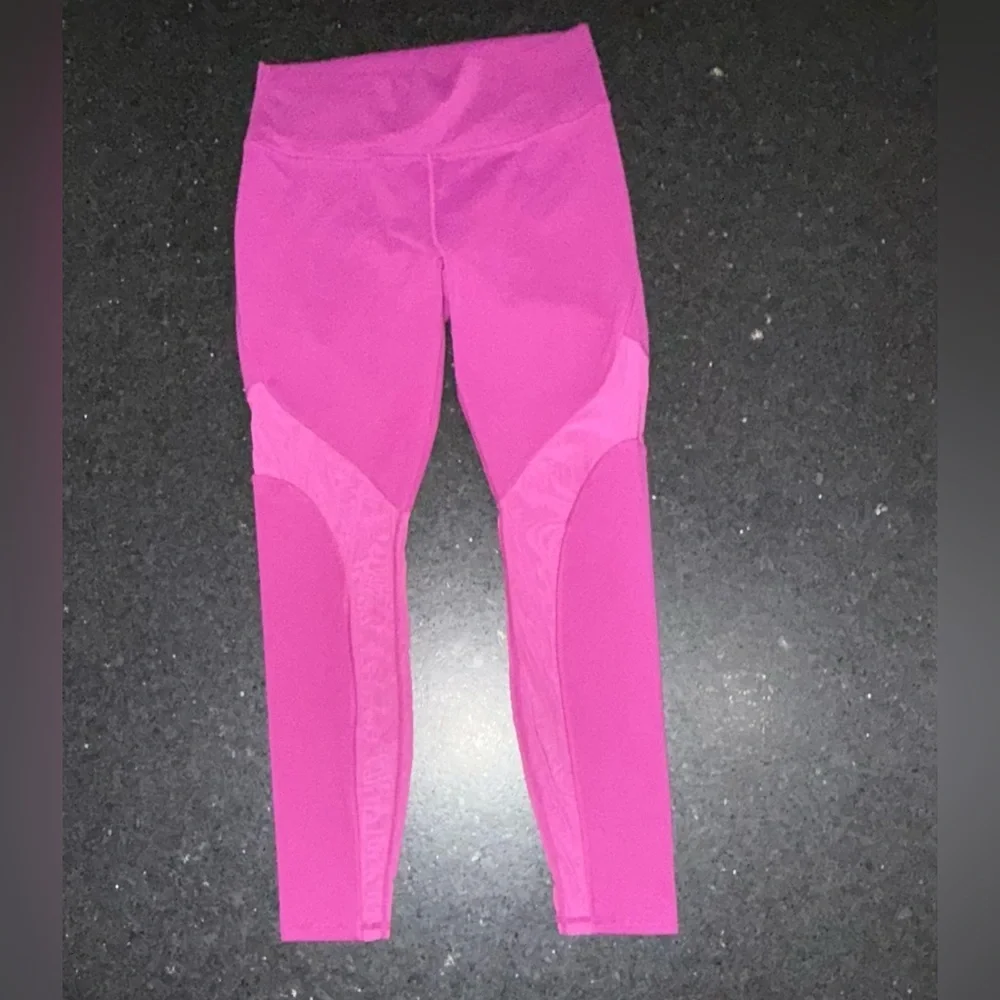 UEC FABLETICS POWERHOLD RASPBERRY PINK PURPLE HIGH RISE LEGGINGS SHEER DETAIL L